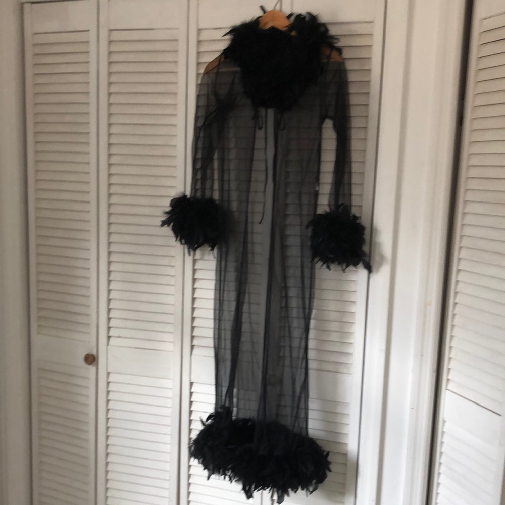 Black Sheer Feather Trim Robe
